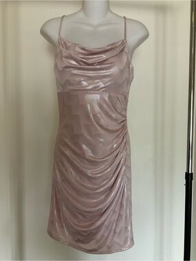 bebe Shimmery Blush Pink Cowl Ruched Mini Dress